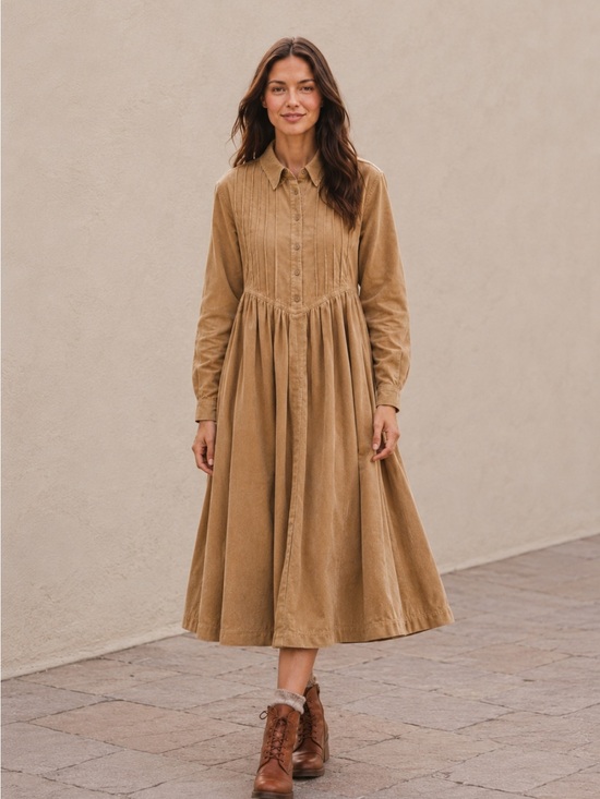 April Cornell Dresses & Skirts - April Cornell Tan Corduroy Midi Shirt Dress